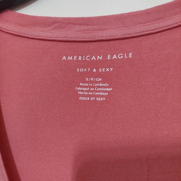American Eagle Outfitters Women's Pink V-Neck Top Soft & Sexy Oversized - Picture 3 of 7